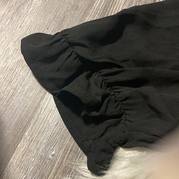 BLACK Scrunched Sleeve Tie Neck Blouse - Picture 4 of 6